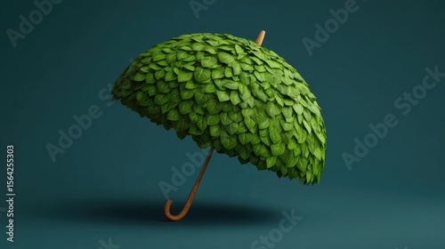 An umbrella made of green leaves covering the globe, protecting the Earth through conservation with open background