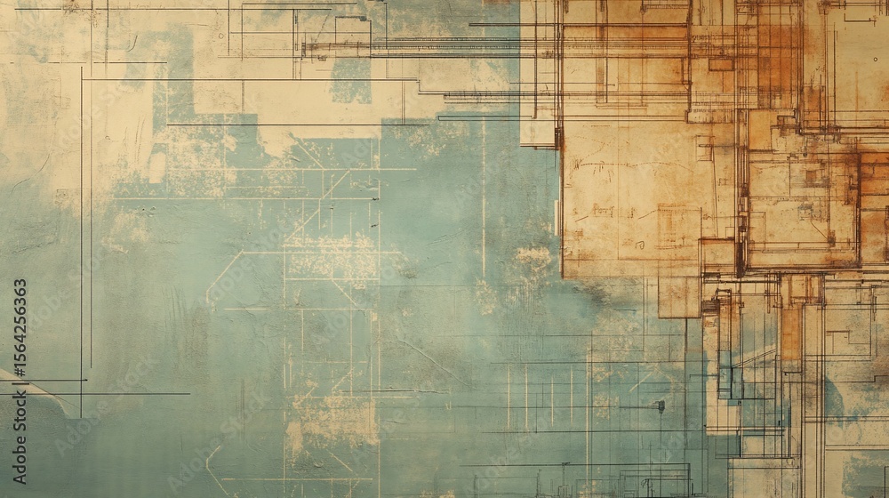 Obraz premium Architectural Blueprint Overlay on Distressed Texture: A Modern Grunge Aesthetic