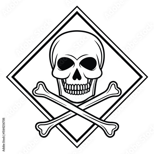 Skull and crossbones inside a diamond frame illustrates a hazard symbol on a white background