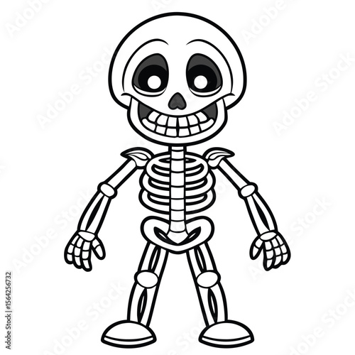 Smiling cartoon skeleton stands, showcasing every bone; ideal for Halloween themes with transparent background