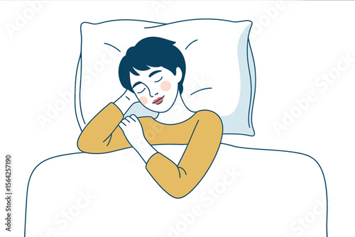 Illustration of woman sleeping peacefully in bed for sleep hygiene and relaxation concept design art 