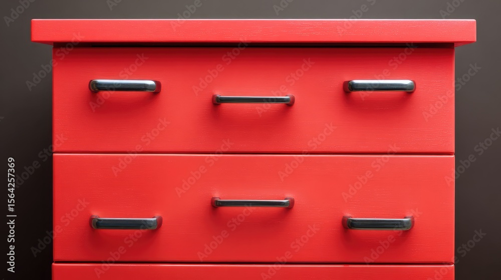Lacquered cabinet in bold color with flat drawers and minimalist handles, modern storage idea with copy space Lacquered cabinet in bold color with flat drawers and minimalist handles, modern storage idea with copy space