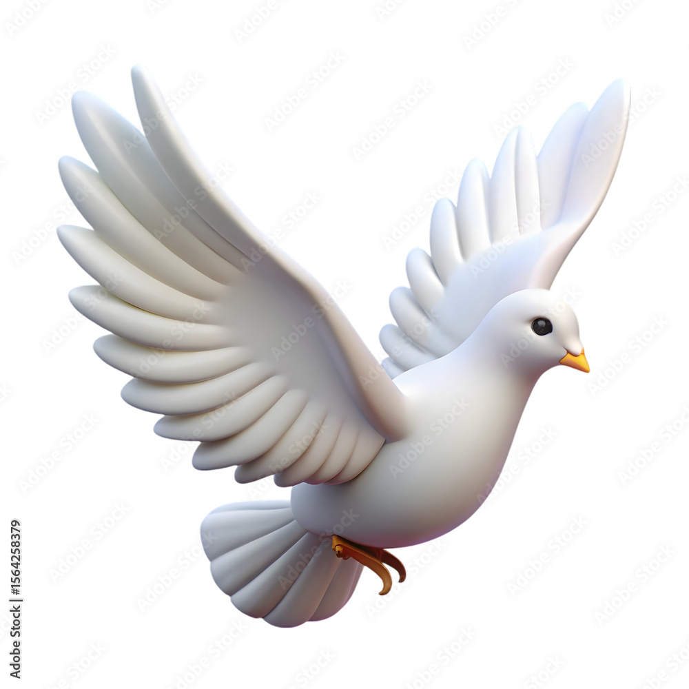 Obraz premium A stylized white dove with wings spread in flight isolated on transparent background
