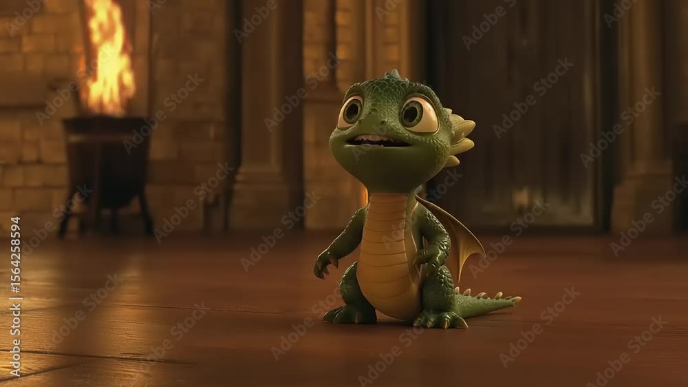 Small green dragon with fire