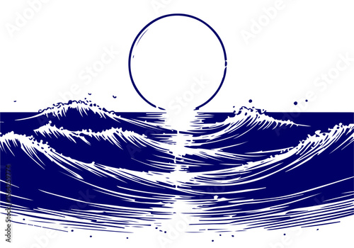  Ocean Wave hand drawn vector illustration
