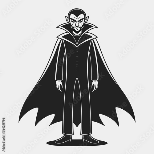 Classic sinister vampire character standing tall in his suit and cape looks fearsome