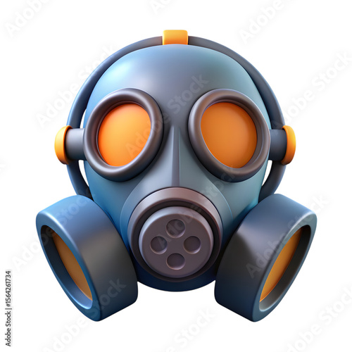 Stylized blue gas mask with orange accents isolated on transparent background