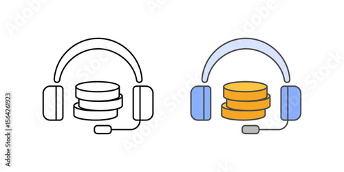 BNPL user support icon with headset and coins, ideal for finance help, customer service, and buy now pay later assistance illustrations.