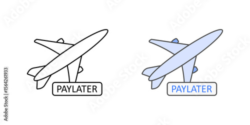 BNPL for travel icon with airplane and pay later badge, perfect for trip financing, digital bookings, and buy now pay later travel services.