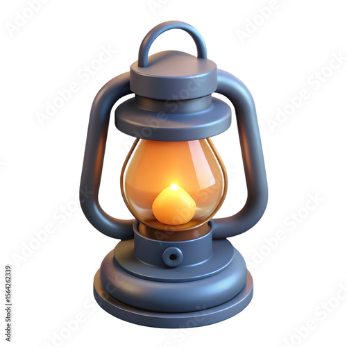 Classic kerosene lantern with a warm glowing flame isolated on transparent background