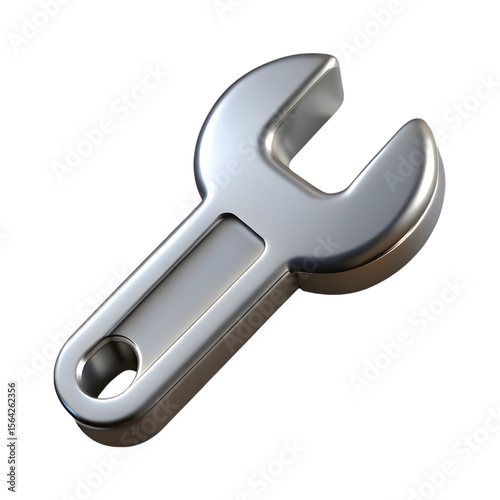 Shiny silver combination wrench tool isolated on transparent background