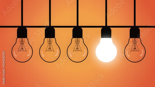 One Bright Light Bulb Standing Out Among Dim Bulbs Representing Innovation Creativity Leadership Unique Idea Business Inspiration

