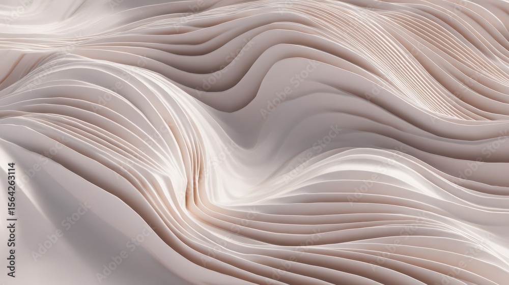 Obraz premium Abstract design of layered, wavy shapes in light beige tones.