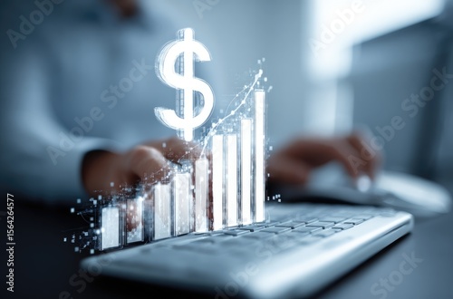 Financial Growth in the Digital Age: A close-up shot of a person's hand interacts with a holographic chart. Symbolizing investment growth, financial stability, and digital transformation