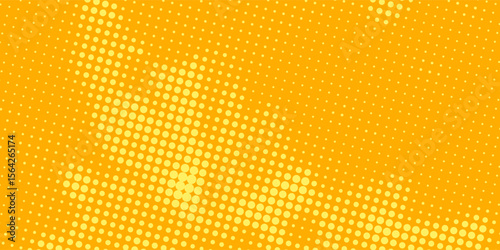 Yellow orange halftone background. Retro comic grain texture. Pixilated dots cartoon wallpaper. Pop art faded gradient pattern. Vector backdrop.
