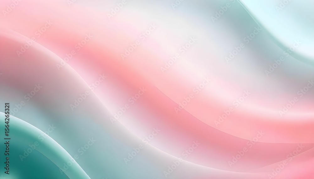 Fototapeta premium Soft pastel waves of pink, teal, and white blend seamlessly, creating an ethereal and dreamy abstract background.
