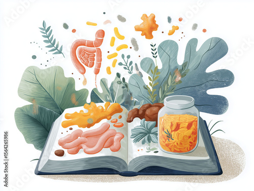 Resistant starch. Gut health book illustration focusing on starch digestion in a visually appealing format.