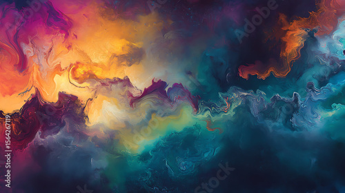 A colorful painting of a galaxy with a blue and yellow swirl. The painting is abstract and has a dreamy, otherworldly feel to it