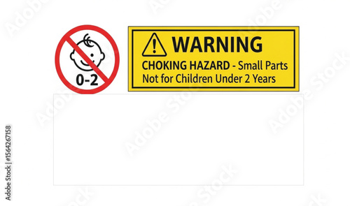 Choking hazard warning label saying "Warning Choking Hazard - Small Parts Not for Children Under 2 Years" on white background