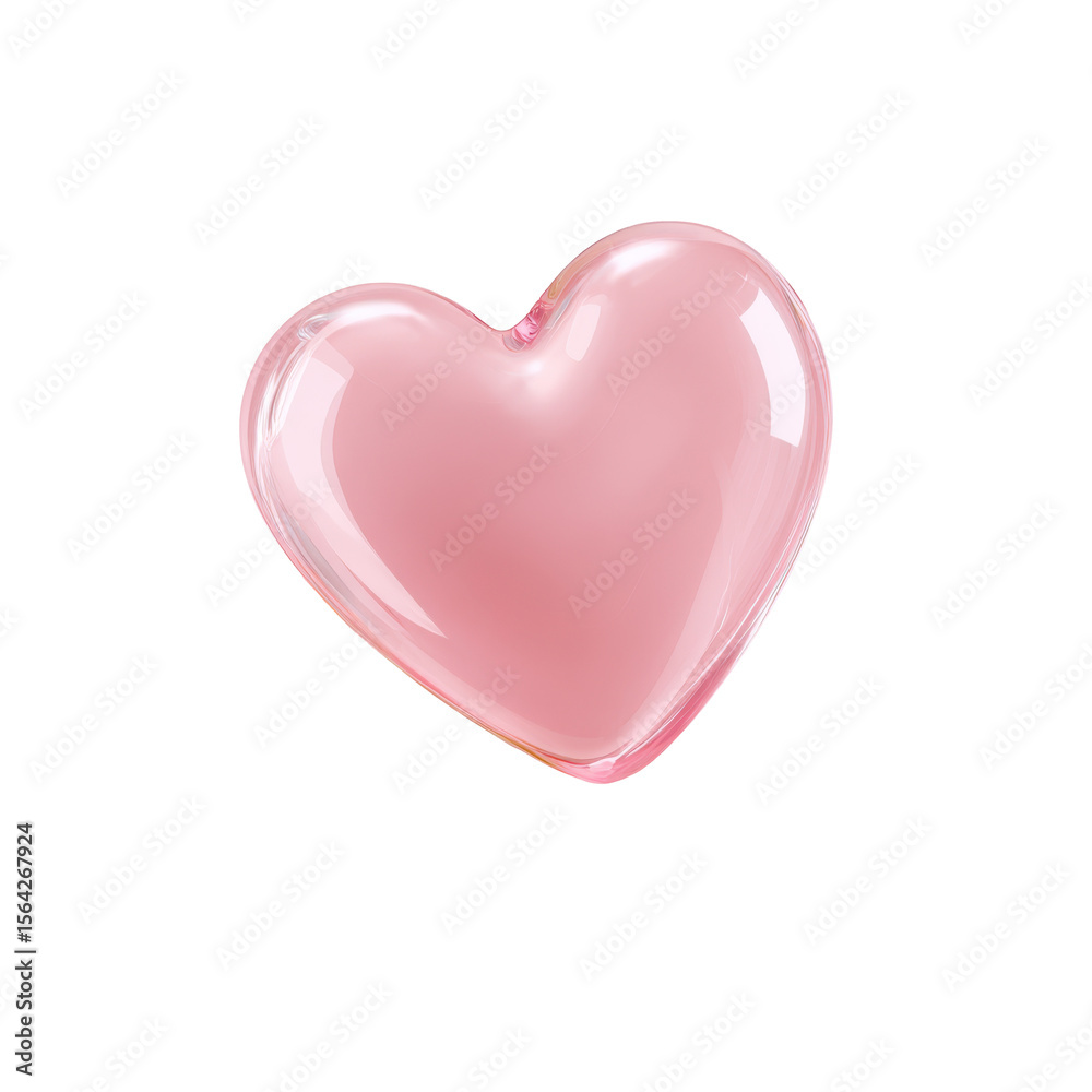 A delicate and shiny pink heart rendered as a transparent PNG 3D icon exuding a soft and loving aura