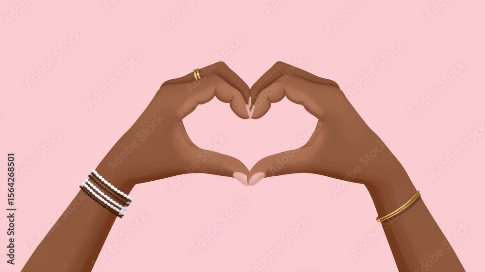 Fototapeta premium Heart shape gesture with hands on pink background for valentine's day and love themes