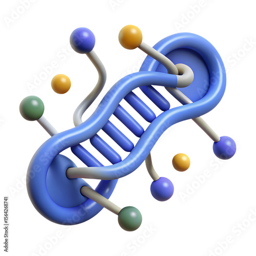 3d cartoon Digital DNA Strand with Binary Code Patterns and Futuristic Genetic Data Visualization
