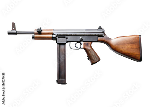 Realistic tommy gun weapon isolated on a transparent background