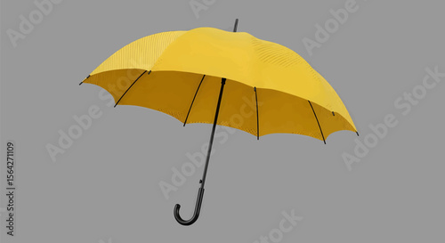 Halftone Glossy Yellow Umbrella with Black Handle on a Gray Background