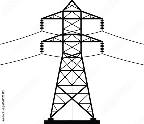 High Voltage Power Line Tower Silhouette: Electricity Transmission Infrastructure Icon