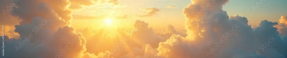 Fototapeta premium Golden Sunlight Streams Through Clouds, Illuminating a Sun-Drenched Landscape Peaceful Nature Scene