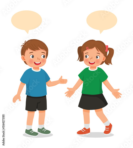 Little kids talking to each other having conversation with speech bubbles
