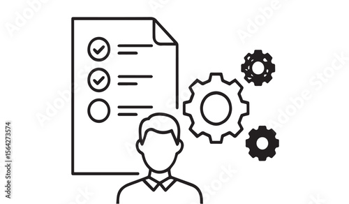 Checklist and gears, human resources process on white background