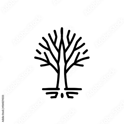 Minimalist Tree Icon with Stylized Roots and Branches