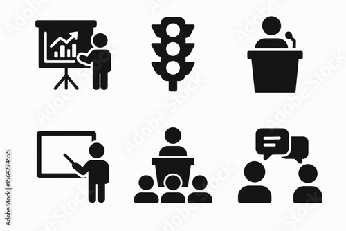 Business Presentation Solid Icon Set - Filled Corporate and Meeting Symbols Vector Collection