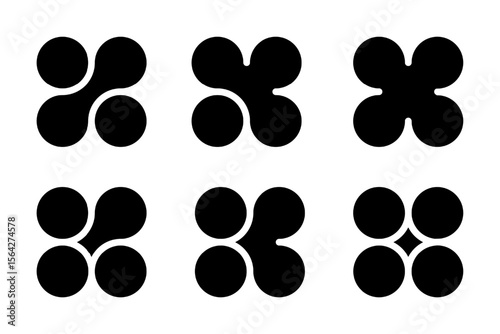 Metaball neuron logo, molecule and atom circle stucture concept. Neuron links in brain liquid blobs and nucleus medical pattern. Artificial fluid shape integrated into organic forms. Wavy energy line