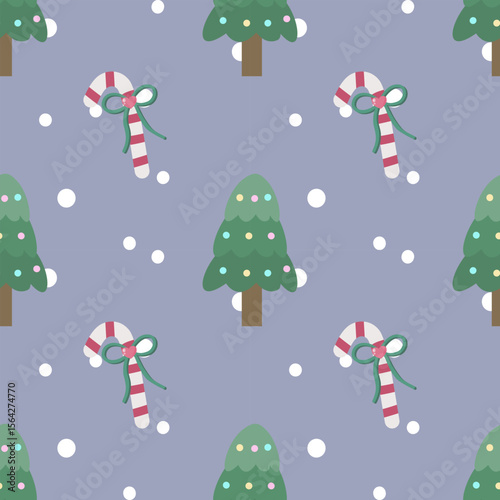 seamless pattern with christmas trees and candy