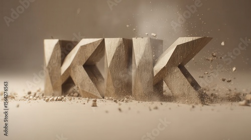 Wooden letters with a dramatic disintegration effect.