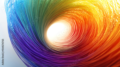 A colorful spiral of wires with a white center. The colors are vibrant and the spiral is very dynamic