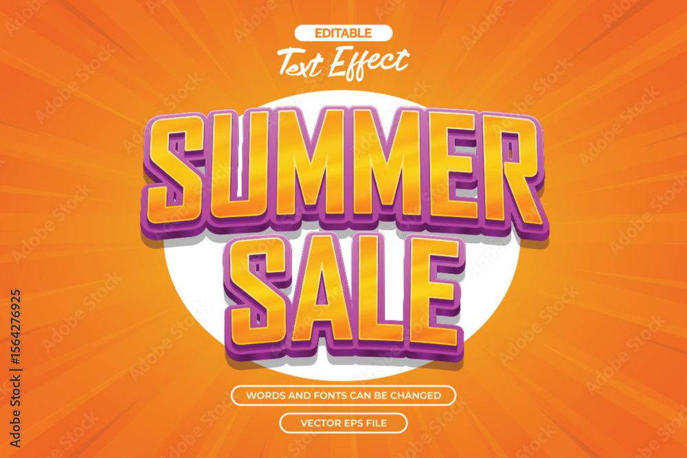 Fototapeta premium Summer sale editable text effect with 3d cartoon text style