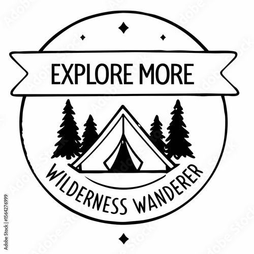 Explore more wilderness wanderer camping badge with tent and trees design
