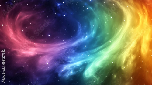 A colorful space with a green and orange swirl. The colors are vibrant and the swirl is dynamic