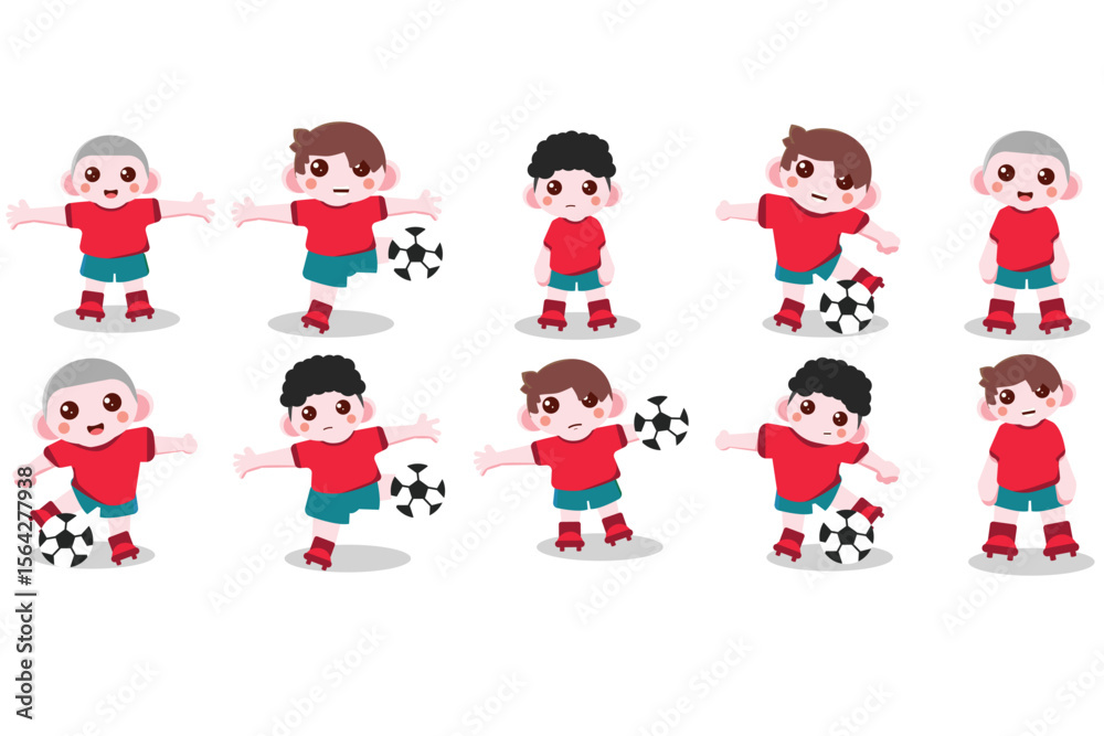 Fototapeta premium Boy with football kit doing football pose good for kids illustration