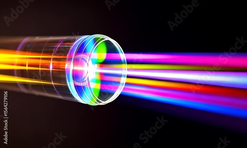 Colorful laser beams aimed at a surface create a vibrant light display at a science event