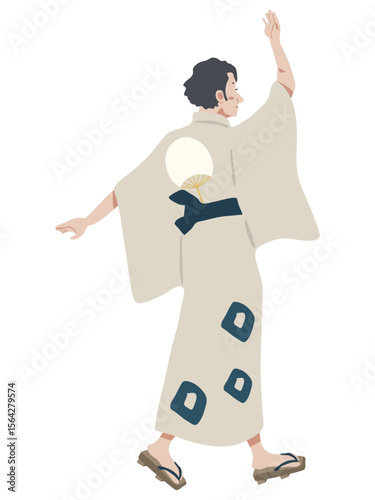 浴衣で踊る若い男性のイラスト