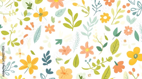 Floral botanical pattern with leaves and flowers image