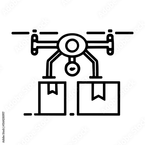 A graphic depiction of a drone carrying two packages, ready for delivery.