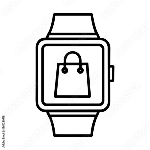 Smartwatch displaying a shopping bag icon on its screen, suggesting online shopping or retail.