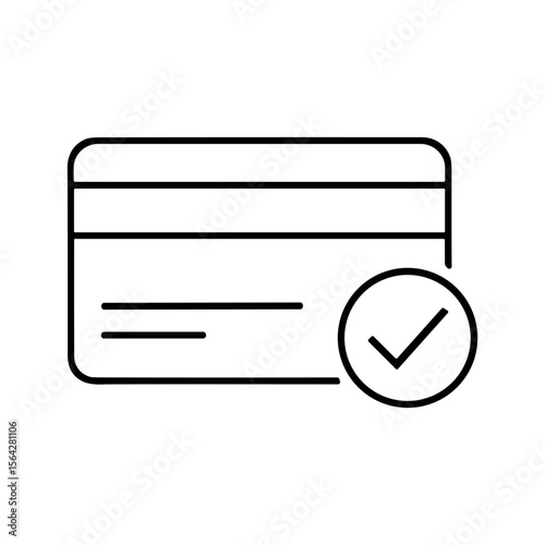 Simple line drawing of a credit card with a checkmark indicating approval.