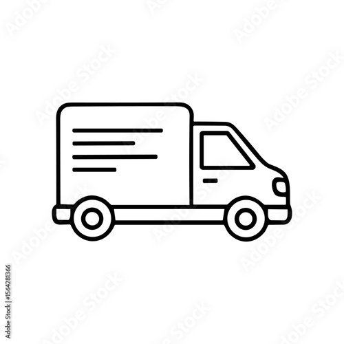 Simple line drawing of a delivery van, side view, showing basic vehicle features.