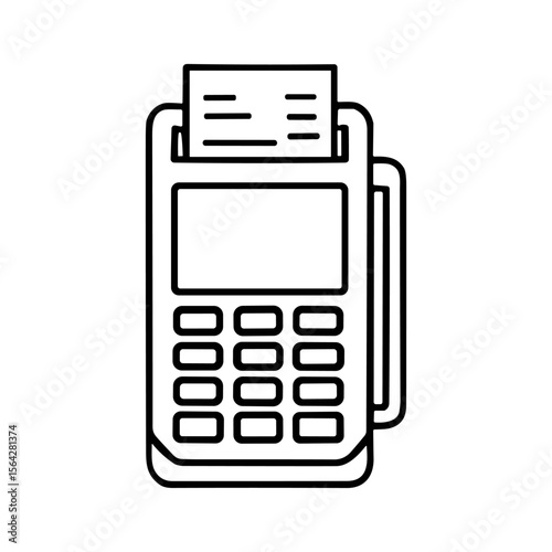 Simple line art illustration of a point-of-sale (POS) terminal with a printed receipt.
